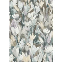 Behang met een artistiek bloemenpatroon in diverse tinten voor een gestructureerde wandafwerking
