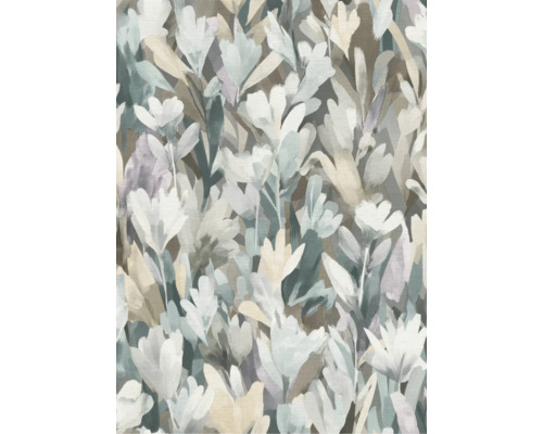 Behang met een artistiek bloemenpatroon in diverse tinten voor een gestructureerde wandafwerking