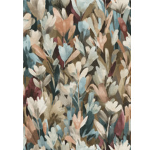 Behang met artistiek bloemenpatroon in een dicht floraal ontwerp voor een decoratieve wandafwerking.