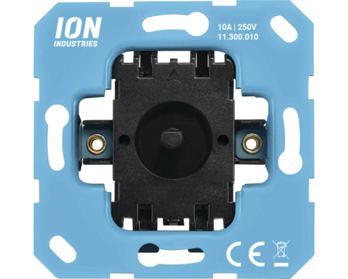 ION INDUSTRIES dimmer-basiselement met draagring, specificaties 10 Ampère en 250 Volt, CE-markering en ION INDUSTRIES Logo