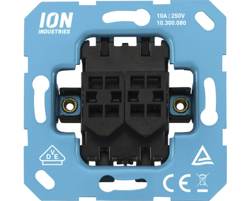 ION Industries schakelaar- of dimmerbasiselement met draagring, 10 Ampère, 250 Volt, met VDE- en CE-markering.