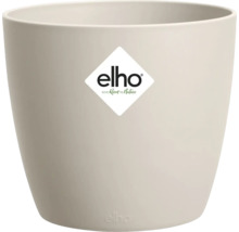 Ronde elho bloempot van kunststof in zandkleur met een matte afwerking.