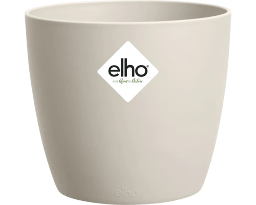 Ronde elho bloempot van kunststof in zandkleur met een matte afwerking.