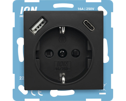Stopcontact met USB A en USB C oplaadaansluiting van ION Industries voor 16 Ampère en 250 Volt