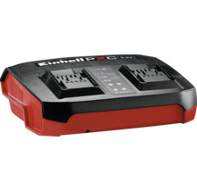 Einhell dubbele oplader Power X-Change Twincharger 3,0 Ampere met twee laadstations voor accu's en statusindicatoren.
