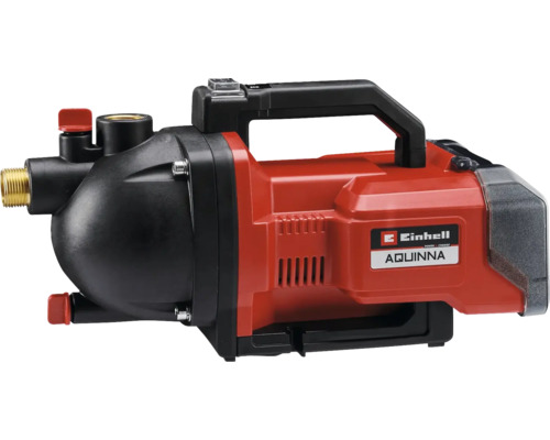 Einhell AQUINNA accu-tuinpomp met handvat en messing aansluitingen.