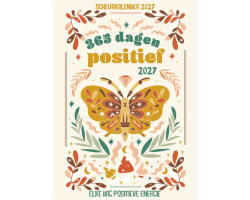Scheurkalender 2027 met een decoratief vlinderontwerp en positieve teksten.