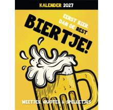 Wandkalender 2027 met illustratie van een bierpul en grappige spreuken over bier