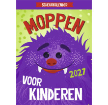 Scheurkalender met moppen voor kinderen voor het jaar 2027 met monsterillustratie