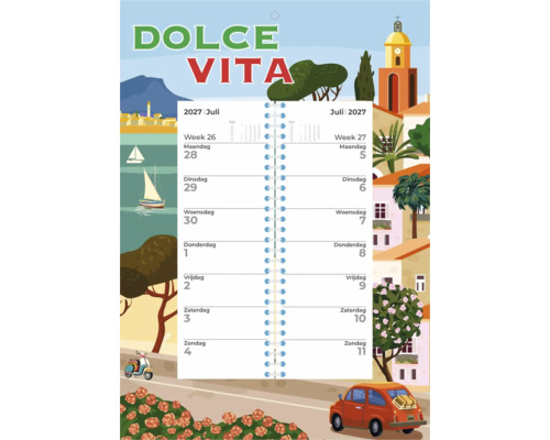 Wandkalender Dolce Vita 2027 met weekoverzicht en mediterrane illustratie