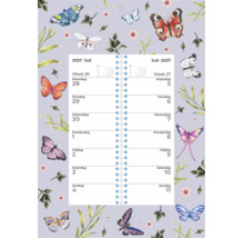 Wandkalender met vlinder- en plantenmotief voor juli 2027 met weekoverzicht