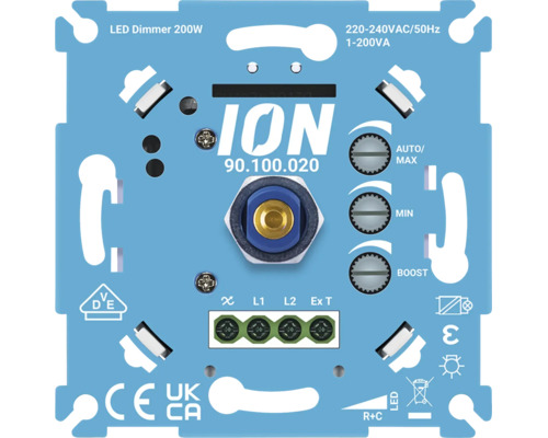 ION LED dimmer 200 Watt voor inbouwmontage met instelmogelijkheden voor auto max min en boost.
