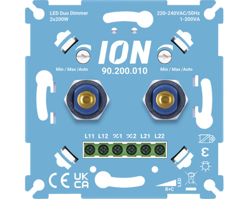 ION LED Duo dimmer basiselement 2 keer 200 Watt met schroefaansluiting voor inbouw.