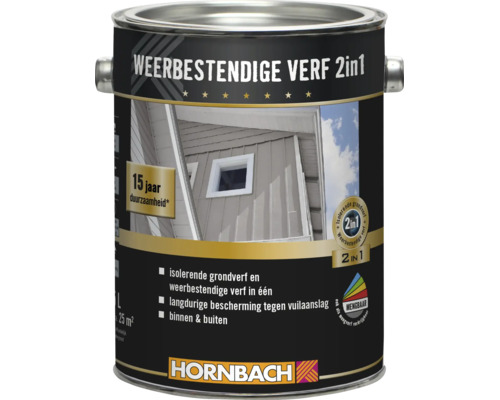 HORNBACH 2in1 weerbestendige verf voor binnen en buiten met isolerende grondverf en 15 jaar duurzaamheid in een verfblik