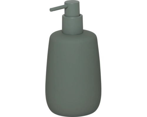 Matte zeepdispenser van keramiek in saliegroen met handige pompkop.