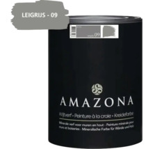 Een blik Amazona krijtverf in de kleur Leigrijs 09 voor muren en hout met een inhoud van 0,75 liter.