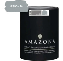 Een blik Amazona krijtverf in de kleur Jeans 14, 0,75 liter, geschikt voor muren en hout.