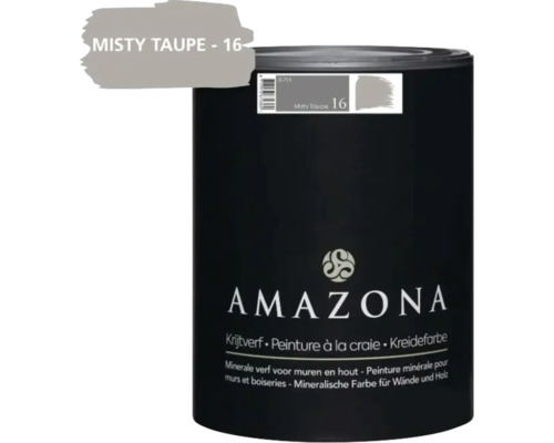 Amazona krijtverf Misty Taupe 16, minerale verf voor muren en hout, blik van 0,75 liter.