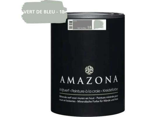 Amazona krijtverf voor muren en hout in Vert de Bleu 18, 0,75 liter blik.