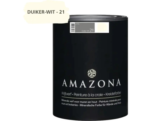 Amazona Krijtverf Duiker-Wit 21 in een 0,75 liter blik voor muren en hout.