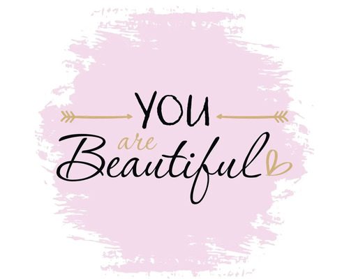 Muursticker met de tekst You are Beautiful, pijlen en een hartje op een penseelstreek.