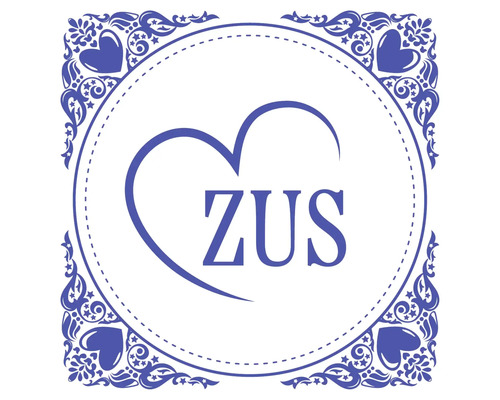 ZUS bedrijfslogo met hart en ornamentrand