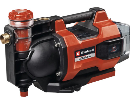 Einhell accu-tuinpomp Aquinna met handvat en geïntegreerd voorfilter.