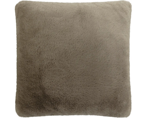 Vierkant sierkussen van zacht imitatiebont in taupe.