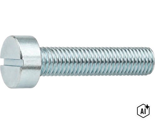 Cilinderkopschroef met sleuf van metaal met volledige schroefdraad (Image AI modified or generated)