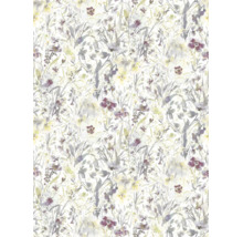 Behang met floraal aquarelpatroon van bloemen en grassen in natuurlijk ontwerp