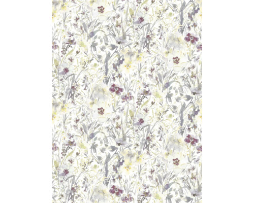 Behang met floraal aquarelpatroon van bloemen en grassen in natuurlijk ontwerp