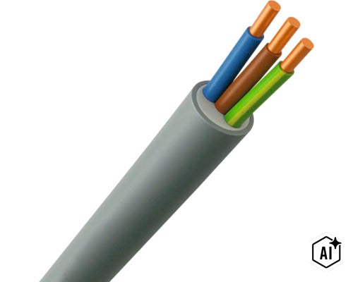 Elektrokabel met drie geïsoleerde koperen aders en mantel (Image AI modified or generated)