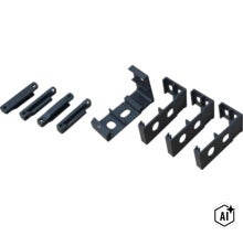 Set van vier metalen beugels en vier bijbehorende klemplaten voor montage (Image AI modified or generated)