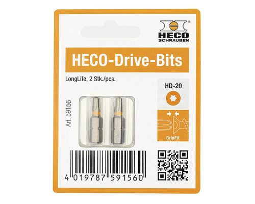 HECO-Drive-bits HD-20 LongLife, verpakking met twee stuks.