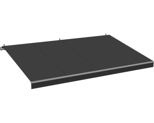 Een uitgeschoven knikarmscherm met stevig zonneschermdoek voor wandmontage.