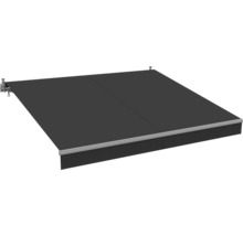 Uitgeschoven knikarmscherm met montagemateriaal en metalen uitvalprofiel voor zonwering aan muur of plafond