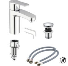 Avital wastafelkraan inclusief afvoerplug en metalen aansluitslangen (Image AI modified or generated)