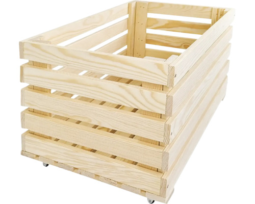Houten kist van grenenhout met wielen voor opslag