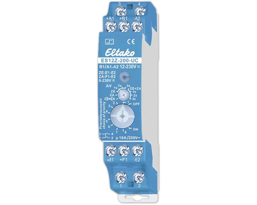 Eltako impulsrelais ES12Z-200-UC voor DIN-rail montage 12 tot 230 volt met twee draaiknoppen voor tijd- en prioriteitsinstelling