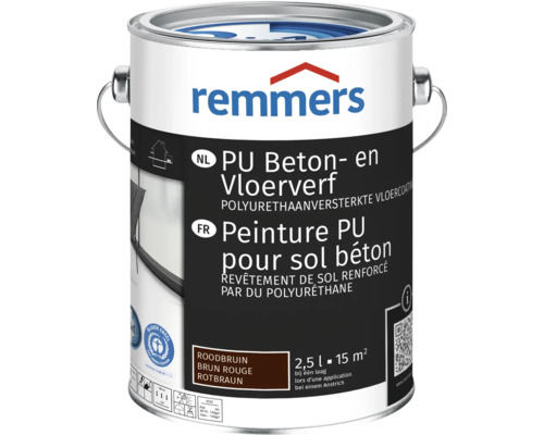 Remmers PU beton- en vloerverf in roodbruin, 2,5 liter verpakking voor 15 vierkante meter, polyurethaan versterkte vloercoating.