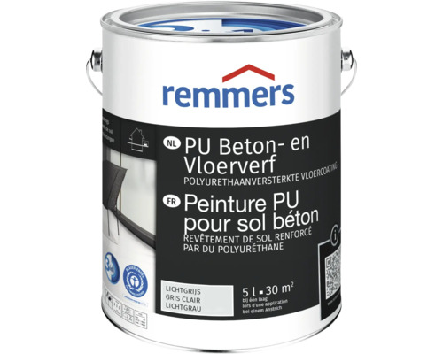 Remmers PU Beton- en Vloerverf in een emmer met 5 liter inhoud voor een bereik van 30 vierkante meter.