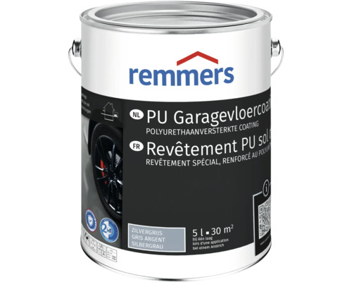 Remmers PU Garagevloercoating in Zilvergrijs, 5 liter emmer voor 30 vierkante meter, polyurethaanversterkte vloercoating voor garages.
