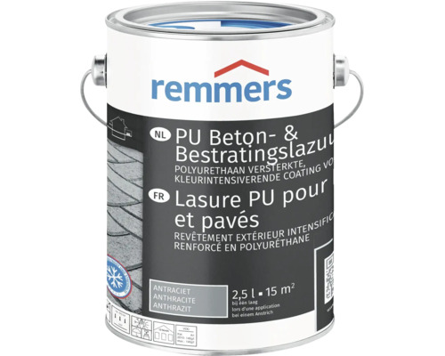 Remmers PU Beton en Bestratingslazuur antraciet 2,5 liter voor buiten voor het coaten van beton en bestrating.
