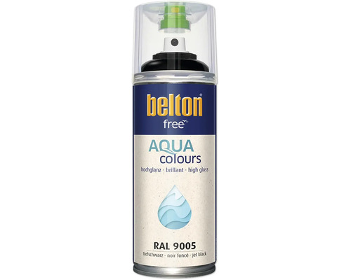 Belton free Aqua Colours spuitlak in diepzwart RAL 9005 met hoogglans effect in een spuitbus