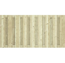 Houten privacyscherm met verticaal geplaatste latten voor in de tuin.