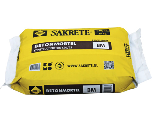 Zak Sakrete betonmortel C20/25 met 25 kilogram inhoud voor constructiewerkzaamheden.