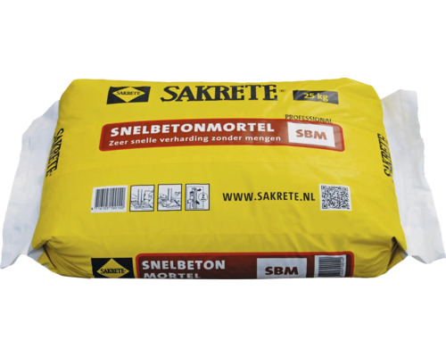 Een zak van 25 kilogram Sakrete snelbetonmortel voor zeer snelle verharding zonder mengen.