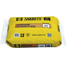 Een zak van 25 kilogram Sakrete K70 krimparme gietmortel GM5.