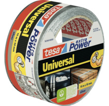 Tesa Extra Power Universal reparatietape in zilver, rol met 10 meter lengte en 50 millimeter breedte voor reparaties en bevestigingen.
