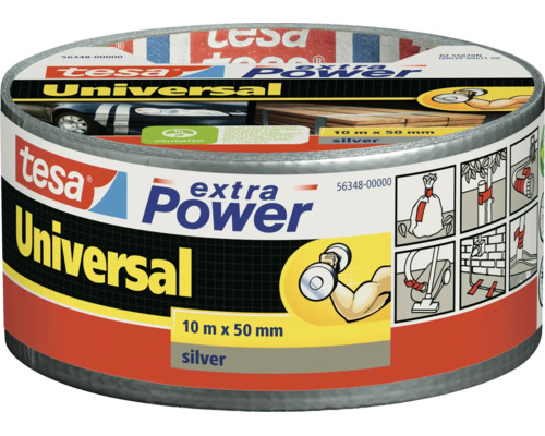 Tesa Extra Power Universal weefseltape, 10 meter bij 50 millimeter, zilver